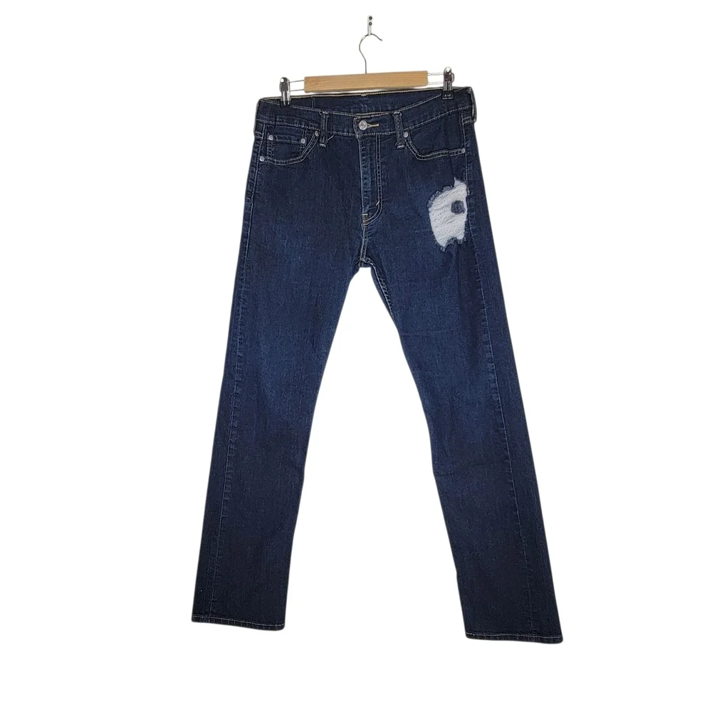 Levi's 513 Blue Dark Wash Distressed Jeans Men's Classic Size 32 X 32